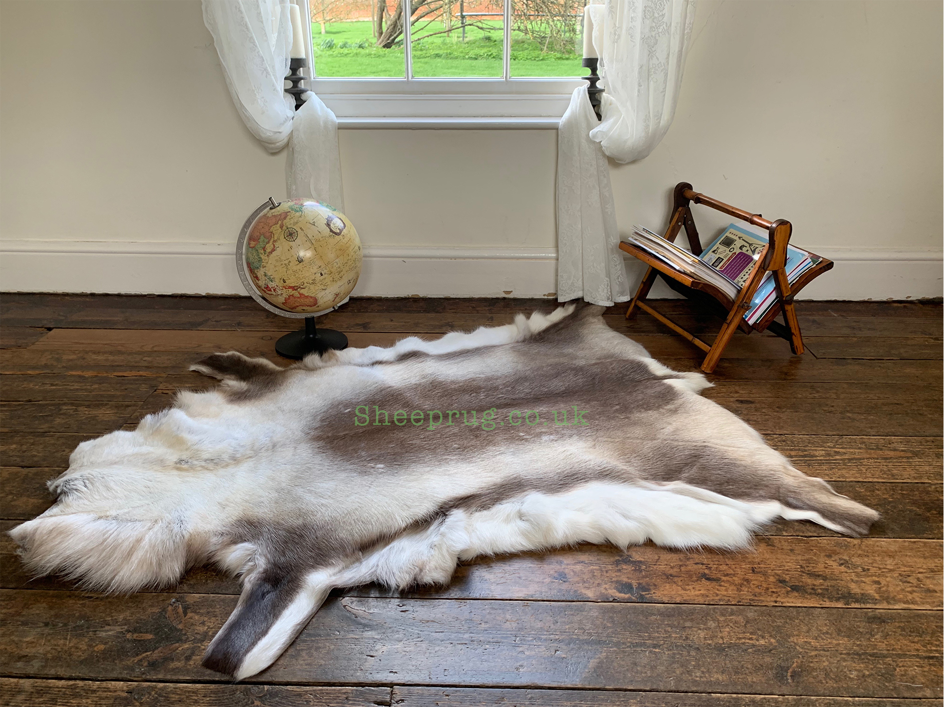 4.6 ft Scandinavian Reindeer rug hide 100 Natural Very Furry and Soft