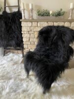 Black Icelandic Sheepskin rug fur 100% Natural Wool - Long Fur, NATURAL BLACK COLOUR - NOT DYED