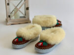 Womens Brown Sheepskin slippers 100% made of real Wool and Leather