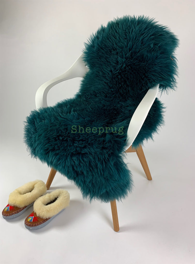 Teal Sheepskin rug fur 100 Natural wool made of English Sheep Sheeprug