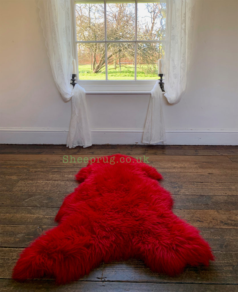 Red Sheepskin rug fur 100 Natural Wool Made of English Sheep Sheeprug