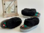 Womens Black Sheepskin slippers 100% made of real Wool and Leather - Image 2