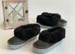 Mens Black Sheepskin slippers 100% made of real Wool and Leather
