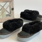 Mens Black Sheepskin slippers 100% made of real Wool and Leather