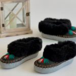 Womens Black Sheepskin slippers 100% made of real Wool and Leather