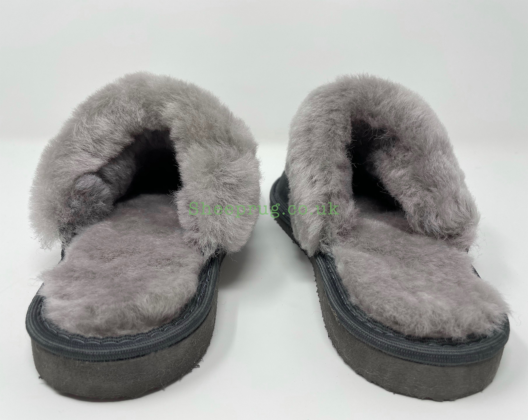 Women’s Grey Sheepskin slippers 100% made of real Wool and Leather ...