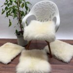 White/Ivory Sheepskin stool cover 100% Natural made of English Sheep