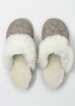 Cashmere II Beige Pattern Sheepskin slippers 100% made of real Sheepskin and Leather - Image 6