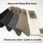 2 pair bundle of Natural Alpaca Wool with Sheep wool socks/Organic Coloured, Alpaca socks, Trekking socks, Unisex socks, Winter socks