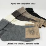 2 pair bundle of Natural Alpaca Wool with Sheep Wool socks/Organic Coloured, Alpaca socks, Trekking socks, Unisex socks, Winter socks