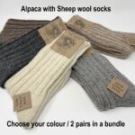 2 pair bundle of Natural Alpaca Wool with Sheep Wool socks/Organic Coloured, Alpaca socks, Extra Thick, Trekking socks, Unisex socks, Winter socks