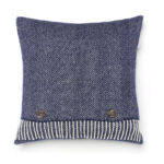 Navy 100% Merino Wool Cushion with Feather filling, Herringbone Collection - Bronte by Moon