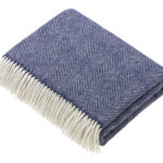 100% Navy Merino Wool Throw Blanket, Herringbone Collection - Bronte by Moon