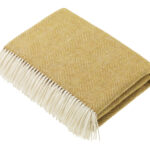 100% Gold Merino Wool Throw Blanket, Herringbone Collection - Bronte By Moon