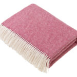 100% Cerise Merino Wool Throw Blanket, Herringbone Collection - Bronte by Moon