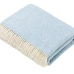 100% Aqua Merino Wool Throw Blanket, Herringbone Collection - Bronte by Moon
