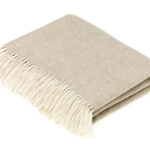 100% Beige Merino Wool Throw Blanket, Herringbone Collection - Bronte by Moon