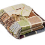 Multi Block Beige Merino Wool Throw Blanket, Multicolour Collection - Bronte By Moon