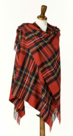 100% Dark Maple Merino Wool Tartan Shawl, Poncho Wrap - Bronte by Moon - Image 9