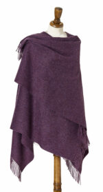 100% Purple Merino Wool Shawl, Poncho Wrap - Bronte by Moon