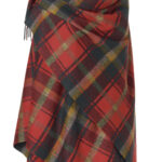 100% Dark Maple Merino Wool Tartan Shawl, Poncho Wrap - Bronte by Moon