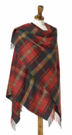 100% Dark Maple Merino Wool Tartan Shawl, Poncho Wrap - Bronte by Moon