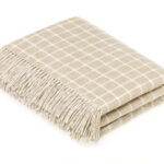 100% Beige Merino Wool Throw Blanket, Athens Check Collection - Bronte by Moon