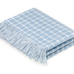 100% Aqua Merino Wool Throw Blanket, Athens Check Collection - Bronte by Moon