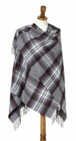 100% Dark Maple Merino Wool Tartan Shawl, Poncho Wrap - Bronte by Moon - Image 6