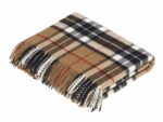 Camel Thompson Scottish Tartan Throw Blanket 100% Merino Lambswool, Made by Bronte by Moon in UK - Tartan collection