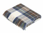 Muted Blue Stewart Scottish Tartan Throw Blanket 100% Merino Lambswool, Made by Bronte by Moon in UK - Tartan collection