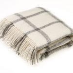 Natural Windowpane Cream 100% Pure New Wool Throw Blanket – Made by Bronte by Moon in UK
