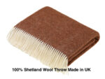 Brick Shetland Lambswool Throw Blanket - Herringbone Collection, Made by Bronte by Moon in UK