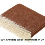 Brick Shetland Lambswool Throw Blanket - Herringbone Collection, Made by Bronte by Moon in UK