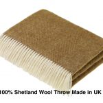 Gold Shetland Lambswool Throw Blanket, Made by Bronte by Moon in UK