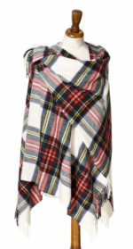 100% Dark Maple Merino Wool Tartan Shawl, Poncho Wrap - Bronte by Moon - Image 10