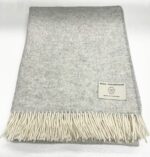 Special Offer 100% Light Grey Pure New Wool Throw Blanket – Made by Bronte By Moon in UK