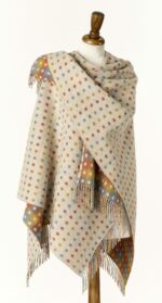 100% Multicolour Spot Merino Lambswool Ruana Poncho Wrap - Made by Bronte By Moon in England