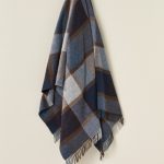 100% Merino Lambswool Throw Blanket Block Windowpane Blue - Bronte By Moon