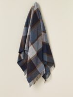 100% Merino Lambswool Throw Blanket Block Windowpane Blue - Bronte By Moon