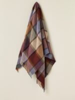 100% Merino Lambswool Throw Blanket Block Windowpane Blue - Bronte By Moon - Image 3