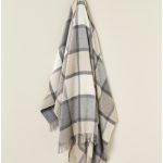 100% Merino Lambswool Throw Blanket Block Windowpane White/Grey - Bronte By Moon