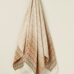 100% British Lambswool Ombre Diamond Terracotta / Green Throw Blanket - Bronte By Moon