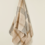 100% British Lambswool Block Check Natural Throw Blanket - Bronte By Moon