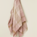 100% British Lambswool Block Check Pink / Camel Throw Blanket - Bronte By Moon