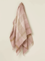 100% British Lambswool Block Check Silver / Pink Throw Blanket - Bronte By Moon - Image 4