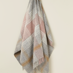 100% British Lambswool Block Check Silver / Pink Throw Blanket - Bronte By Moon