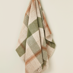 100% British Lambswool Block Check Terracotta / Green Throw Blanket - Bronte By Moon