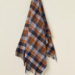 100% Merino Lambswool Patchwork Blue / Orange Throw Blanket - Bronte By Moon