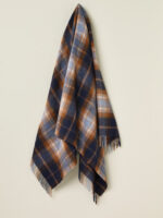 100% Merino Lambswool Throw Blanket Block Winterton Navy - Bronte By Moon